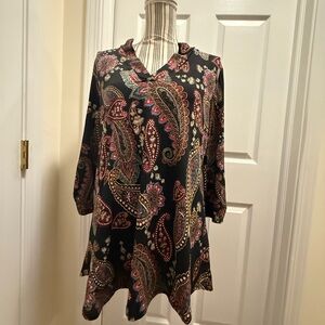 Paisley Print Tunic Gabby Top Wrinkle Free by Jules and James Medium